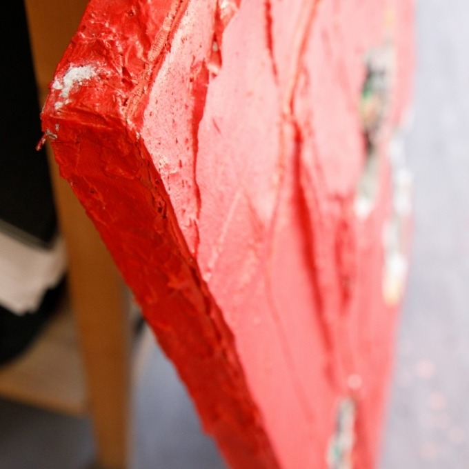 Wave no. 11 - RedBang (2020) - plaster, concrete, acrylic, spray, pigment, scratches and destruction on canvas, 97 x 57 x 5 cm - 1900 EUR