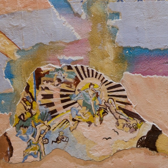 Wave no. 26 - The Sky (2022), fresco and destruction on canvas, 200x150 cm - 5500 EUR